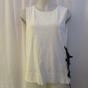 VICOLO WHITE W/BLACK RIBBON SLEEVELESS TUNIC TOP S